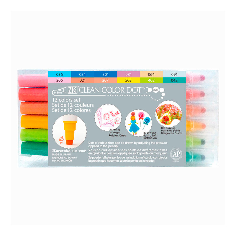 Zig Clean Color Dot 12'li Çift Taraflı Kalem - Sanat, Çizim ve Boyama Marker Seti
