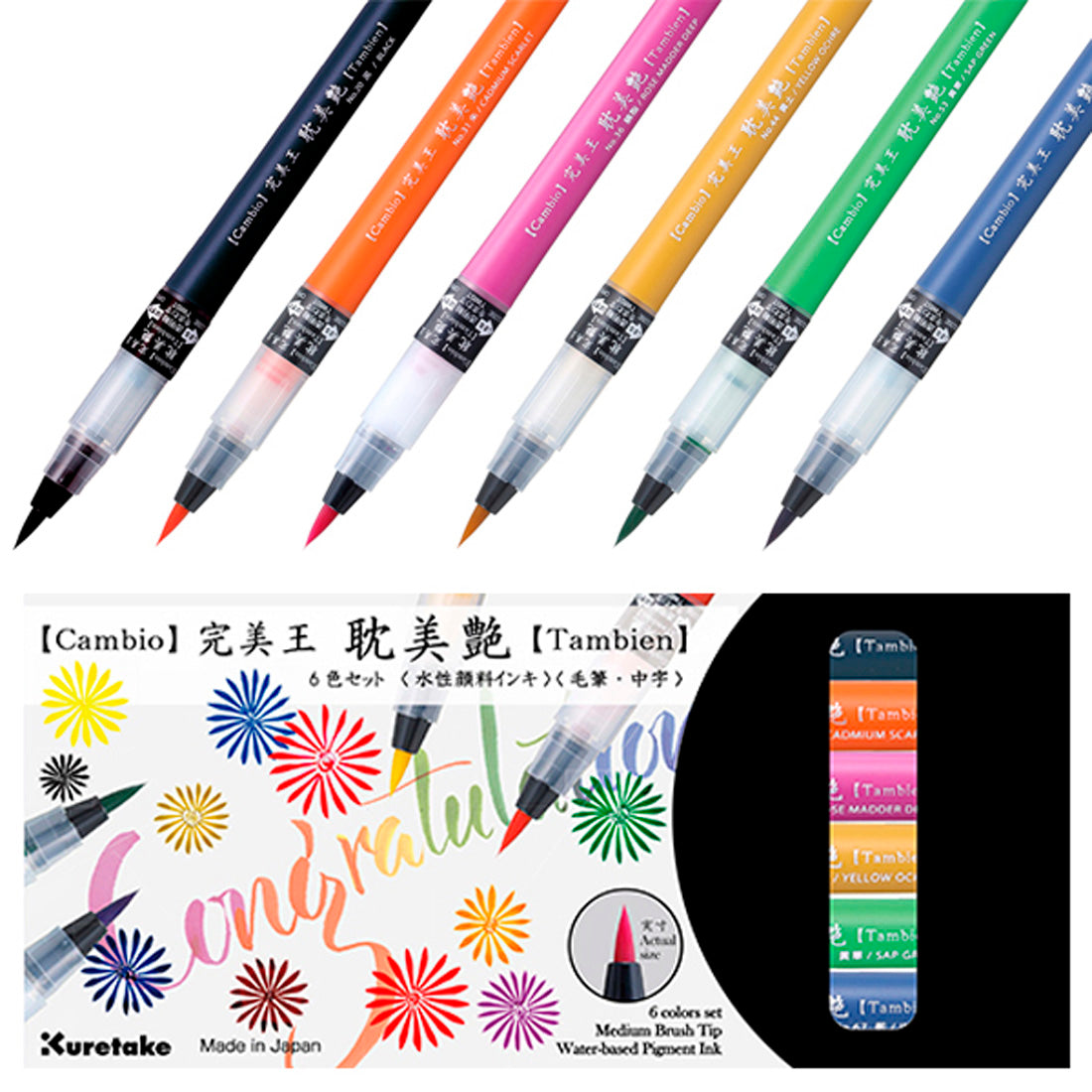 Zig Kuretake Cambio Tambien 6 Renk Large Tip Brush Kalem Set - Sanatsal Çizim, İllüstrasyon ve Kaligrafi Fırça U